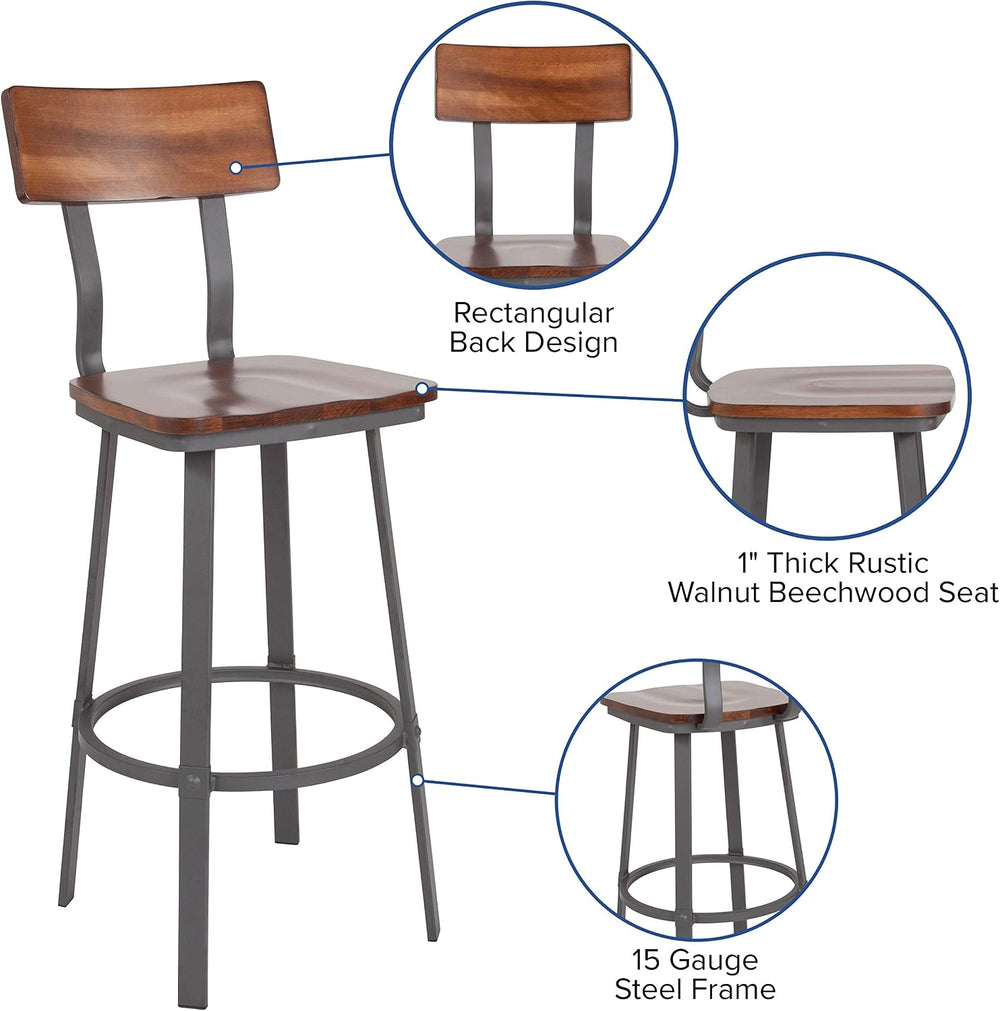 Flash Furniture Wood Restaurant Barstool, Rustic Walnut