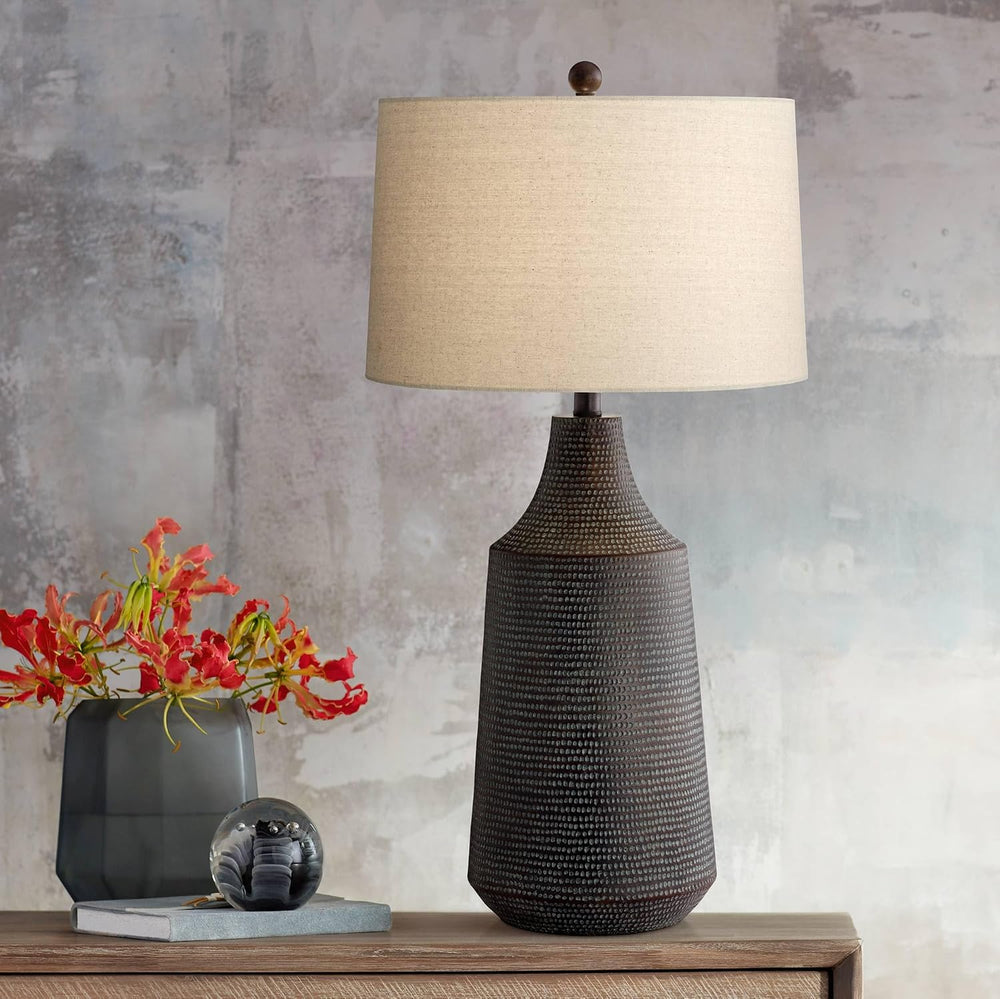 Dune 30" Large Table Lamp Black Finish Hammered Jar Modern