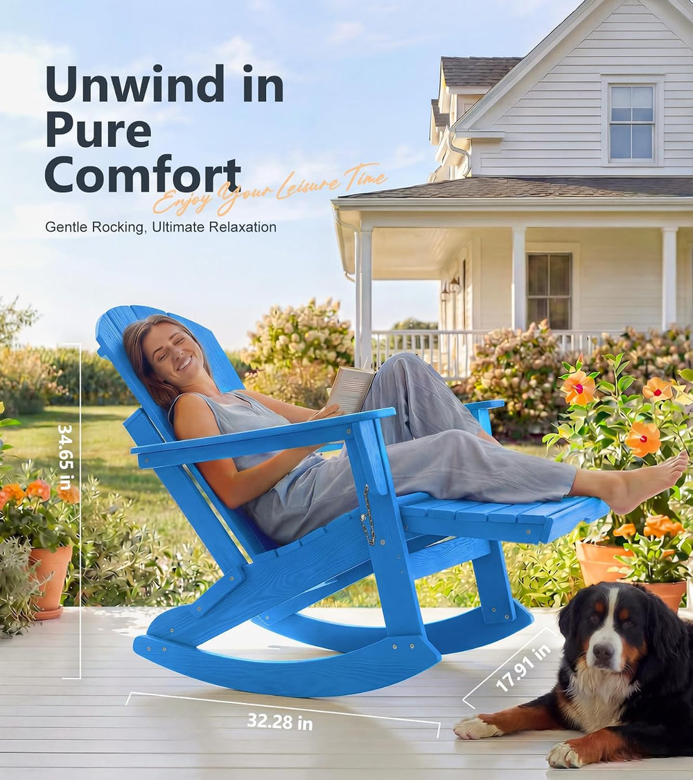 PASAMIC Adirondack Rocking Chairs Set of 2, Foldable All-Weather HDPE Patio R...