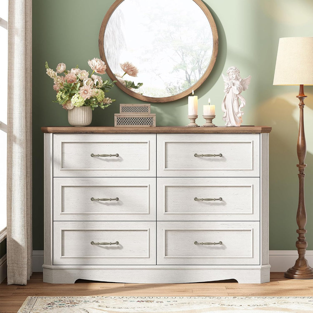 Maupvit 47" Farmhouse 6 Drawers Dresser for Storage,Wide Metal Handle, S...