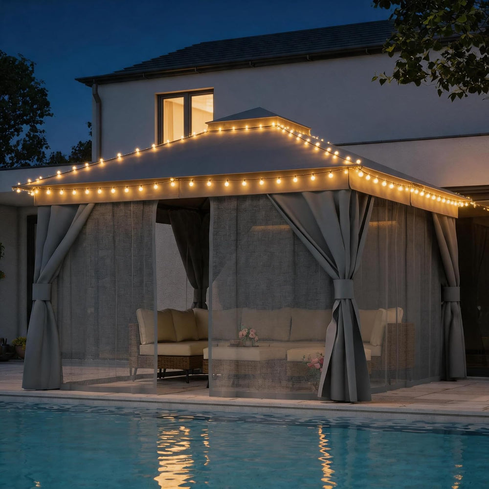 LAUSAINT HOME Patio Gazebo 12'x12', with 100ft Lights Outdoor Heavy D...