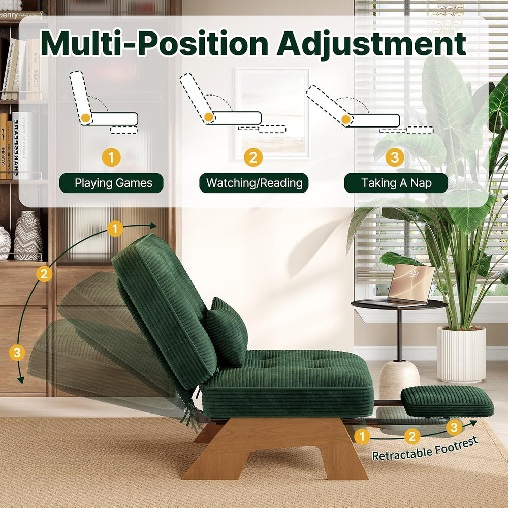 Garvee Corduroy Accent Chair with Ottoman, Solid Wood Lounge Chair
