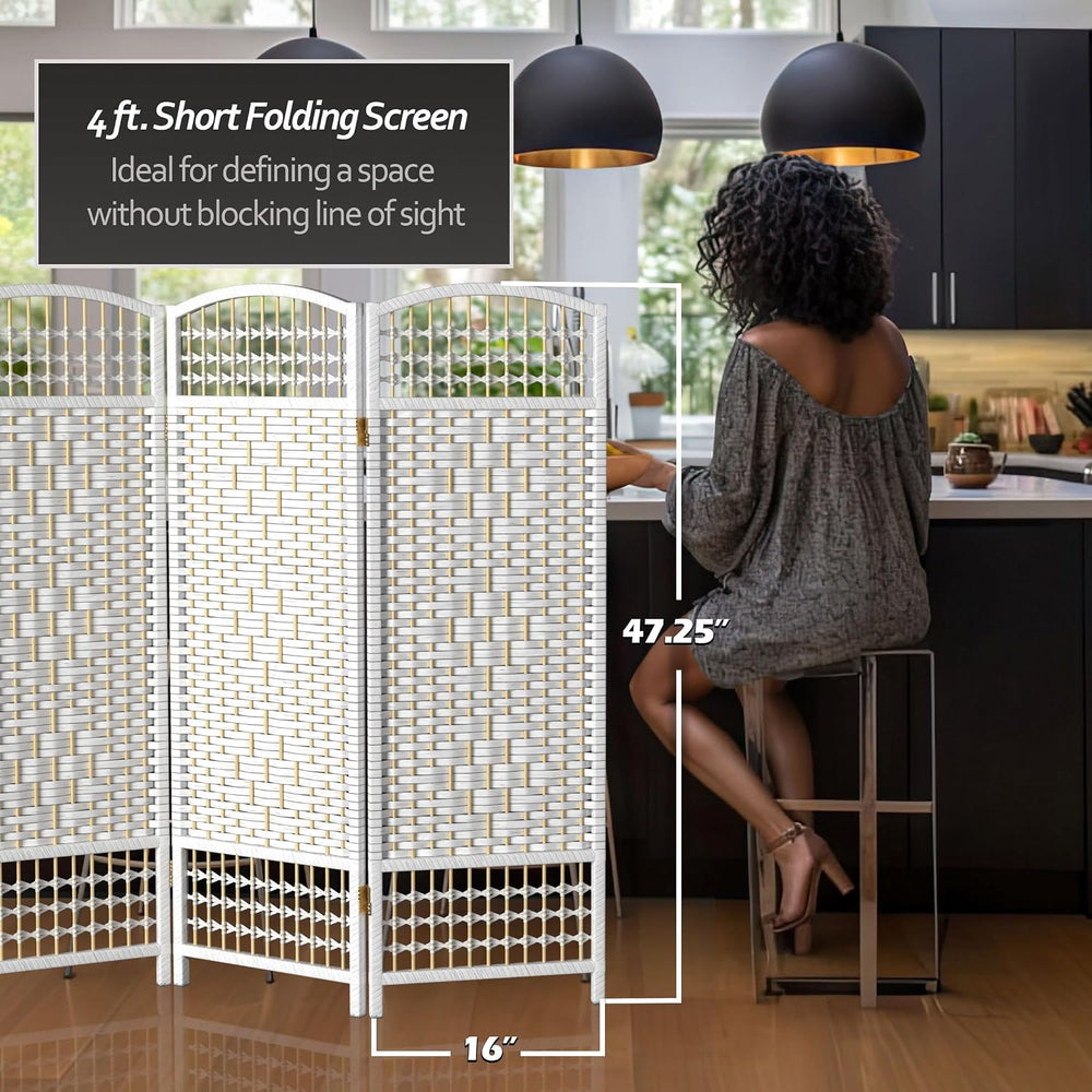 4 ft. Short Fiber Weave Folding Screen - White - 3 Panels