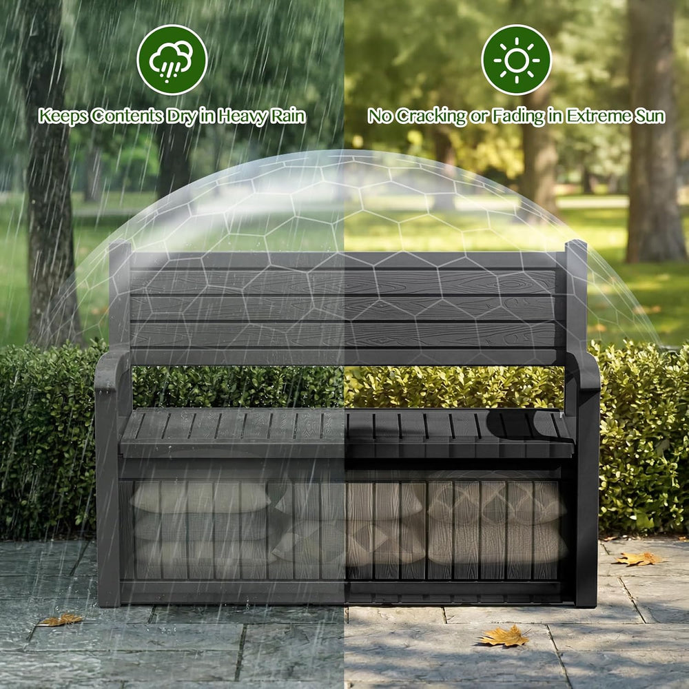 120 Gallon Outdoor Storage Bench, Lockable Patio Storage Bench, Black
