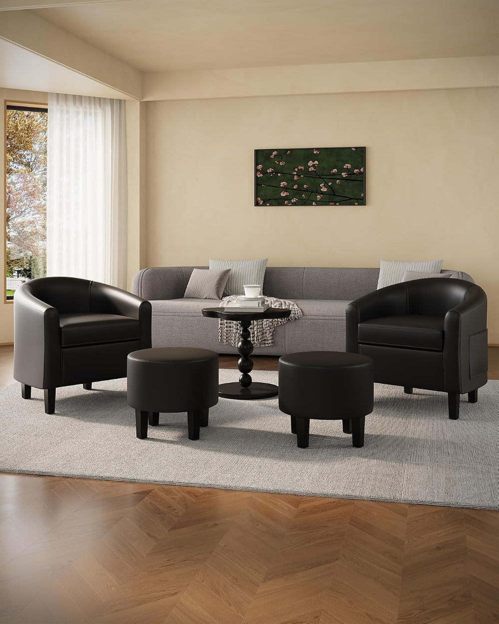 GarveeHome Chair and Ottoman Set, PU Leather Barrel Chair, Small Chair for Be...