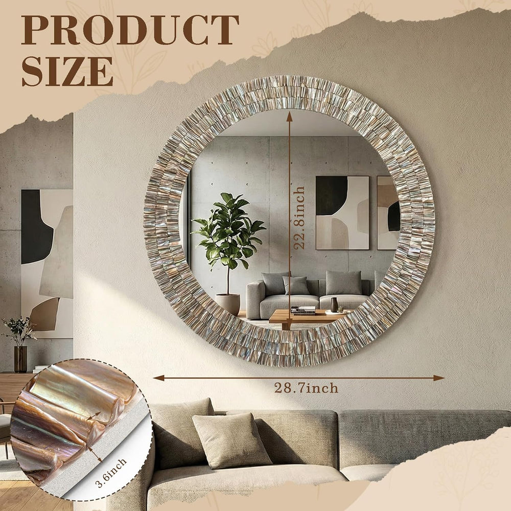 Sintuff Large 30 Inch Round Capiz Shell Mirror Coastal Seashell Wall Decor