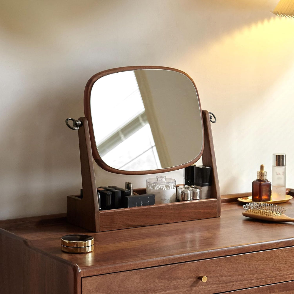 YESWOOD Vanity Makeup Mirror Tabletop with North America Black Walnut Stand, ...