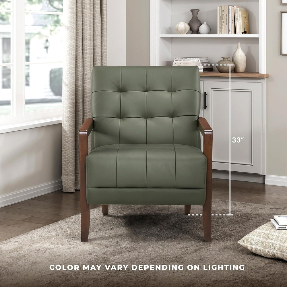 Lexicon Modern Leather Match Accent Chair,Tufted,Solid Wood Arms,Green