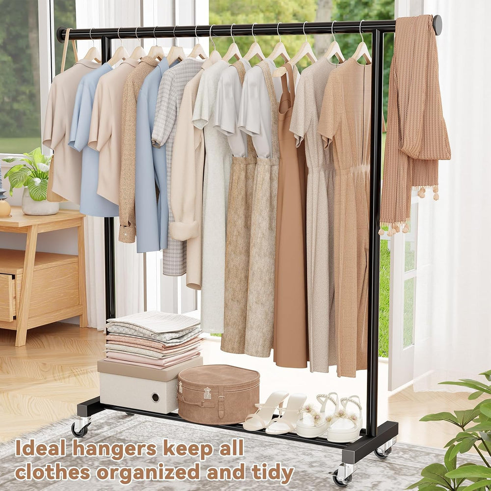 Standard Clothes Rack, Rolling 60“L Clothing Garment Rack with Wheels for Han...