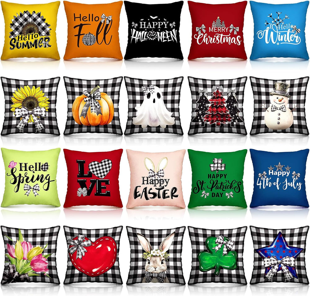 Mindsoft 20 Pcs Holiday Pillow Covers 18x18, Fall Christmas Throw Cover