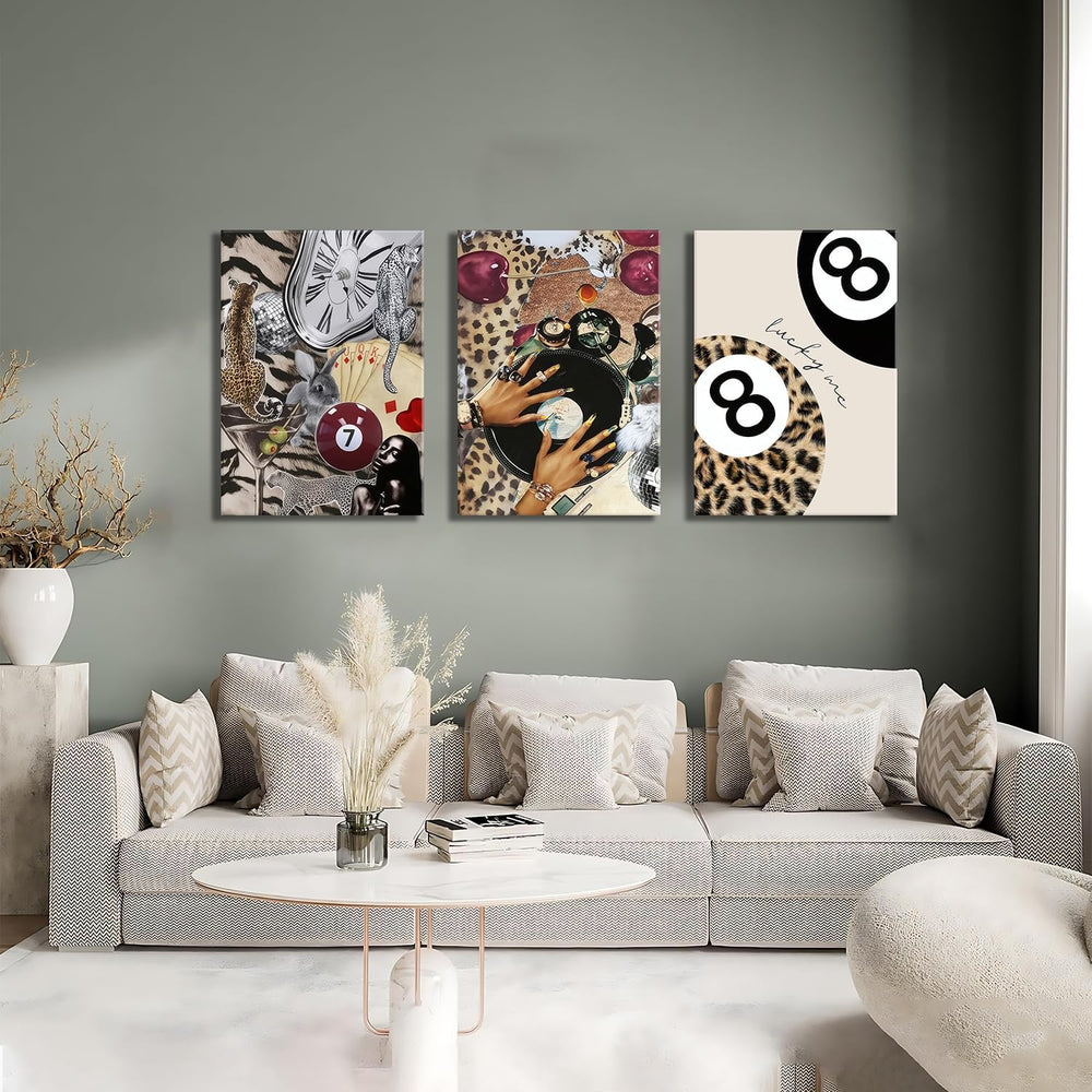 Trendy Leopard Wall Art Set of 3 Cheetah Canvas Aesthetic Wall Decor Funky Bl...