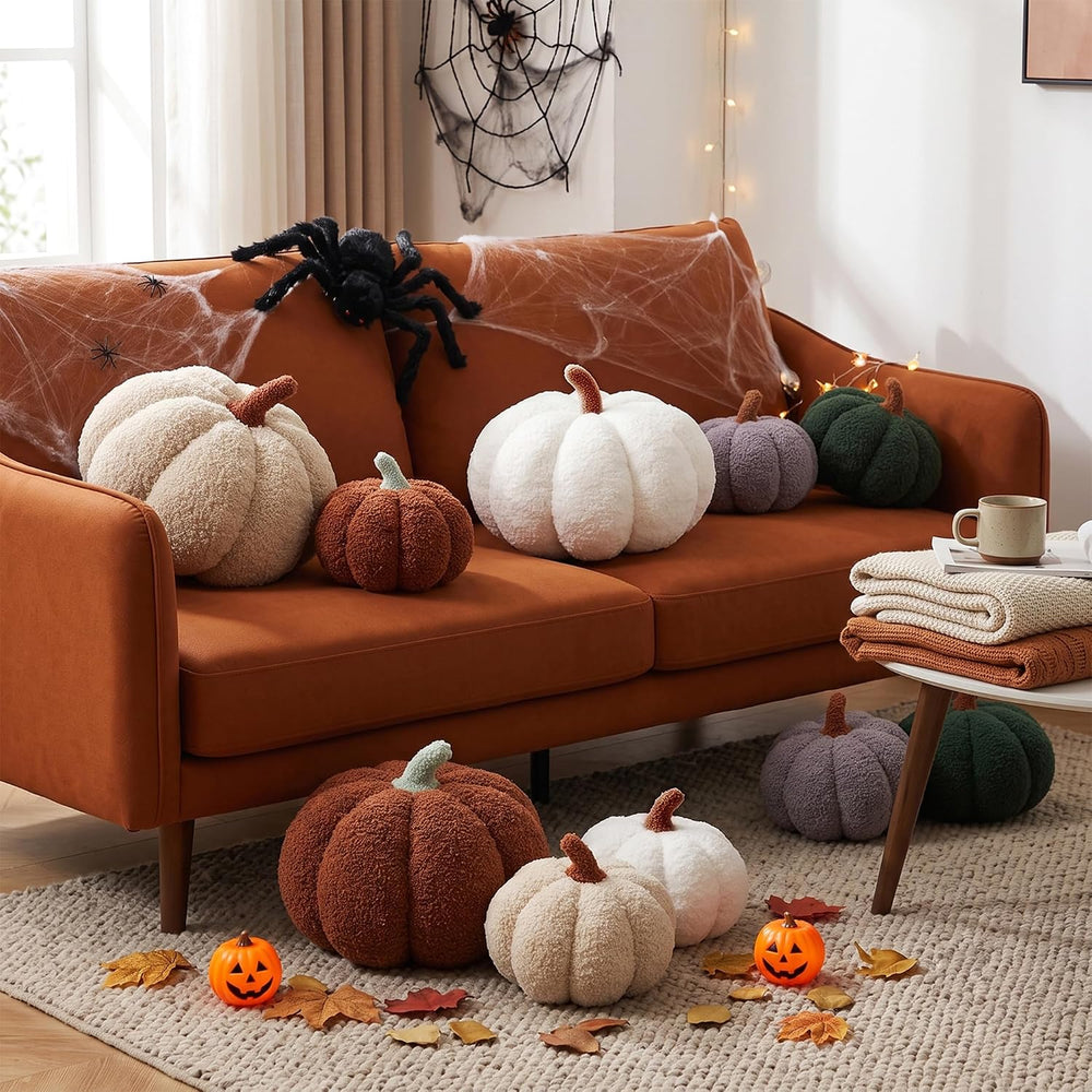 XIAIJIA 2Pcs Pumpkin Pillow, Halloween Fall Throw Pillows,White Brown