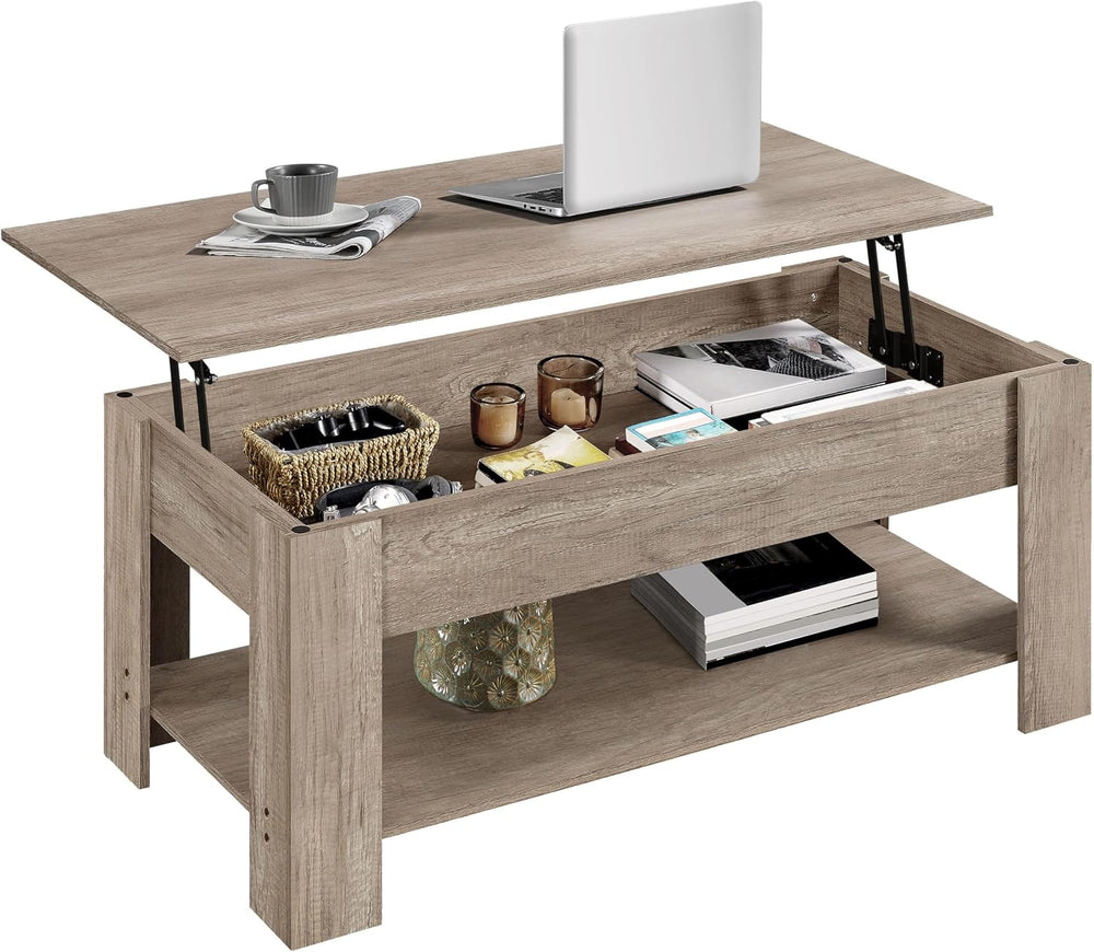 Yaheetech 47.2" Lift Top Coffee Table with Hidden Storage & Shelf, Gray
