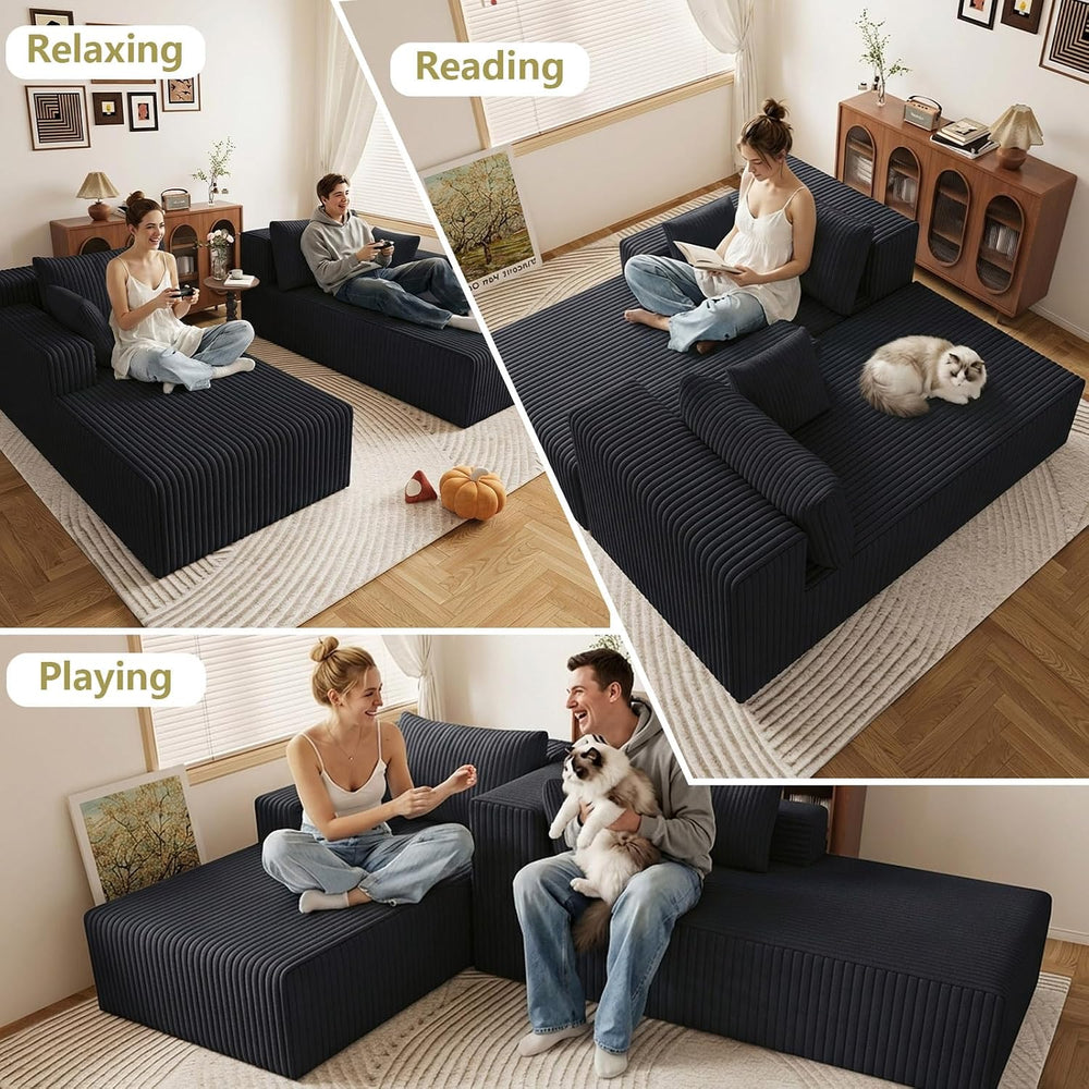 71" Oversized Double Chaise Lounges Indoor, Upholstered Corduroy Oversiz...