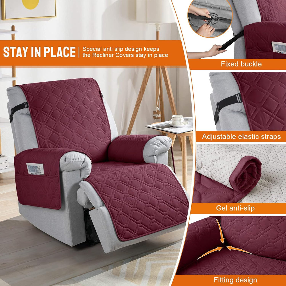 VANSOFY 100% Waterproof Recliner Chair Covers Washable, Burgundy, 30"