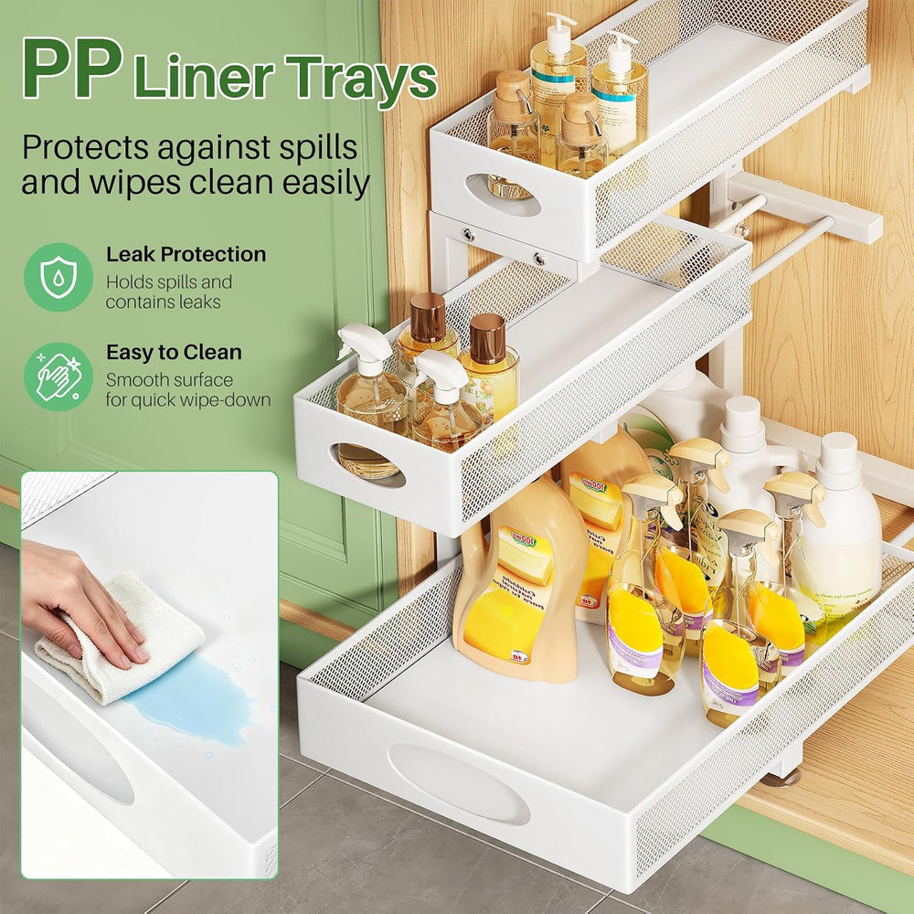 Kitstorack Under Sink Organizer 3-Tier Slide Out Drawer for Bathroom 2-Pack