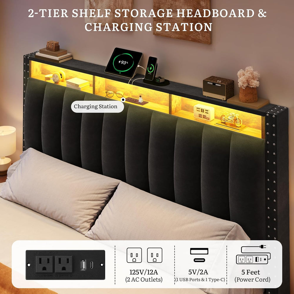 YITAHOME King Size Bed Frame with 4 Storage Drawers, RGB LED Light, Black