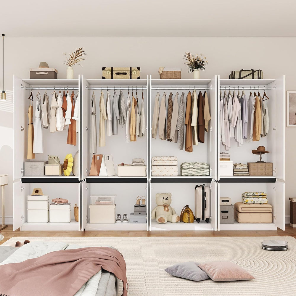 White Armoire Wardrobe Closet with 8 Doors: 75" H x 126" W