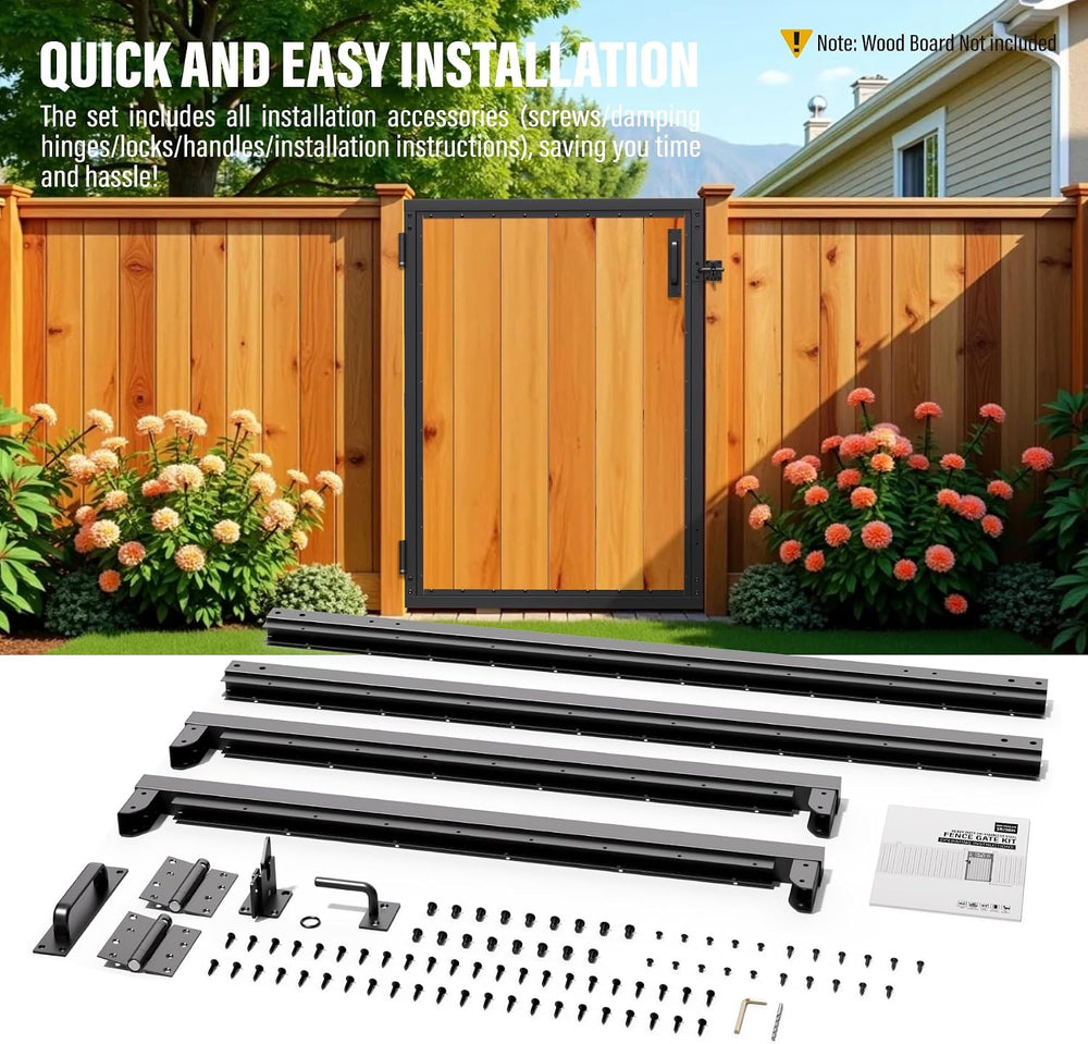 3x4FT Fence Gate Frame Kit 201 Stainless Steel Anti-Sag Heavy Duty Garden Gat...