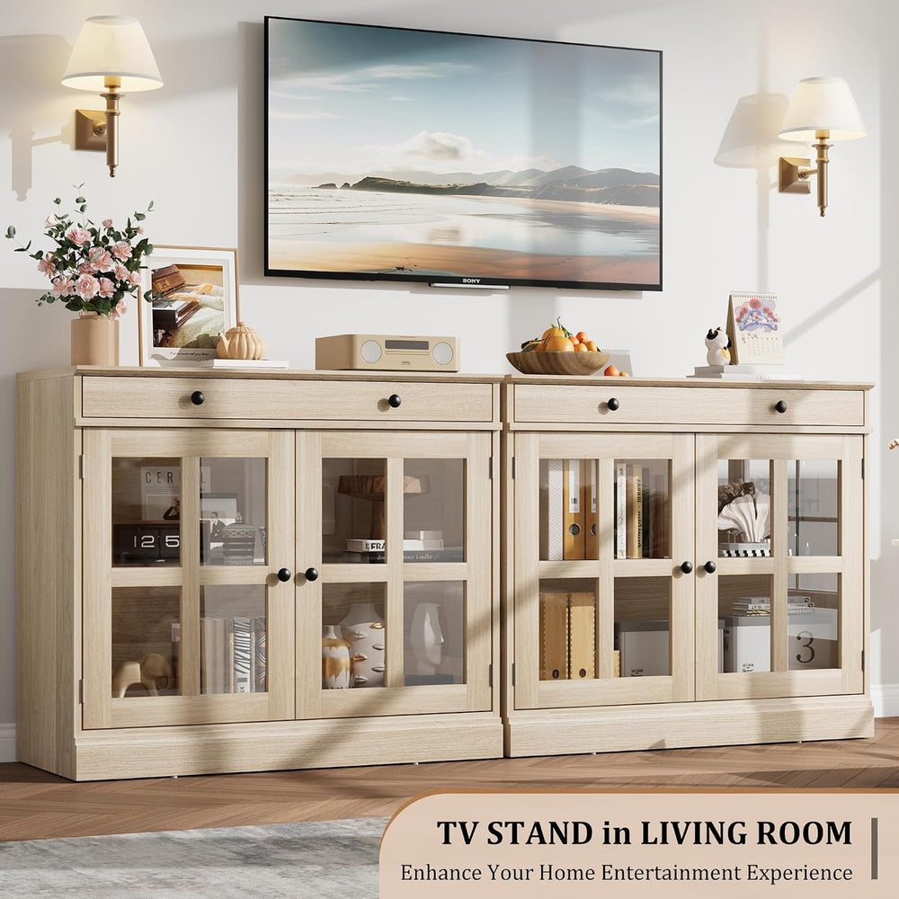 Garvee Sideboard Buffet Cabinet with Glass Doors and Adjustable Shelves