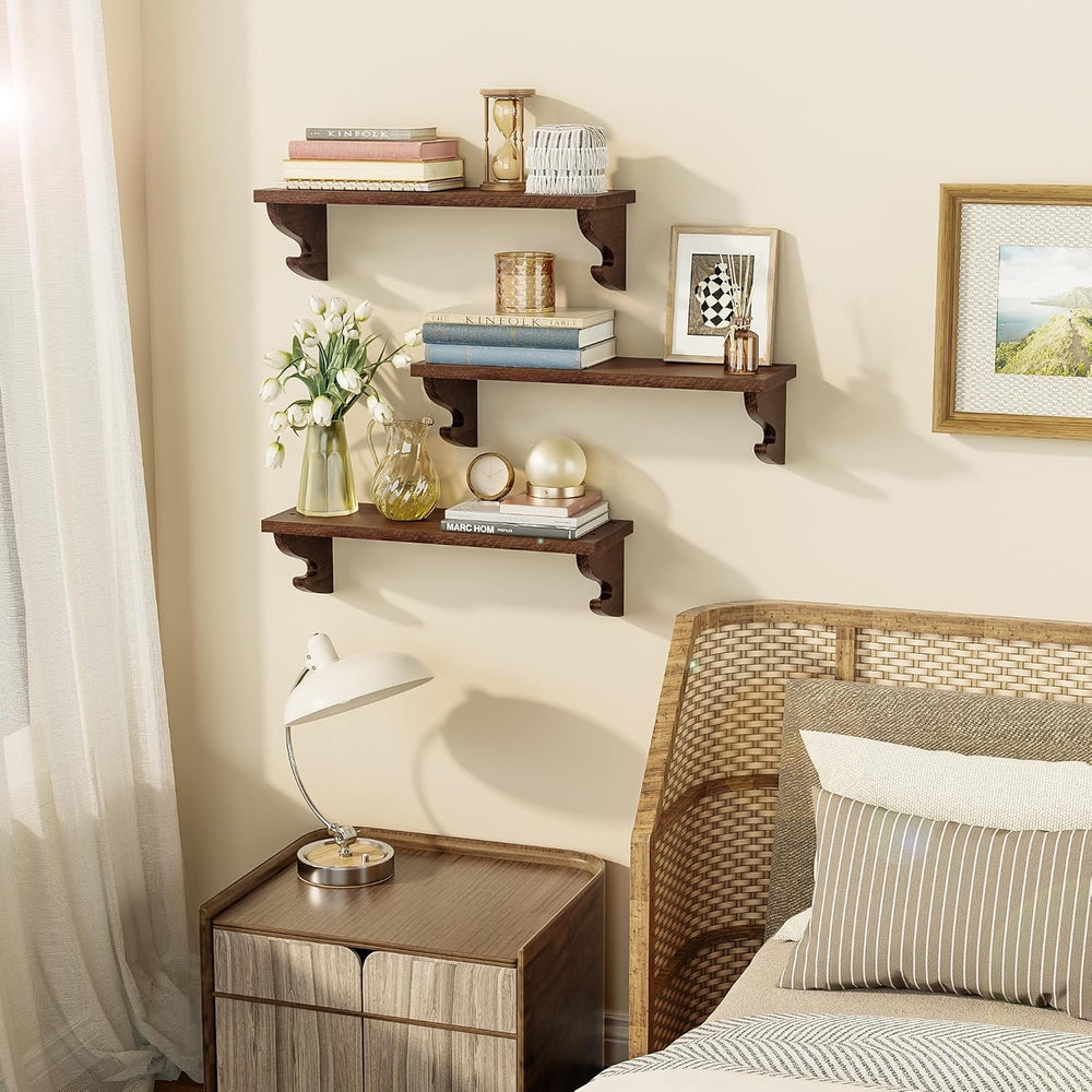 Alsonerbay 17-Inch Wood Floating Shelves for Wall 3-Pack, Light Walnut
