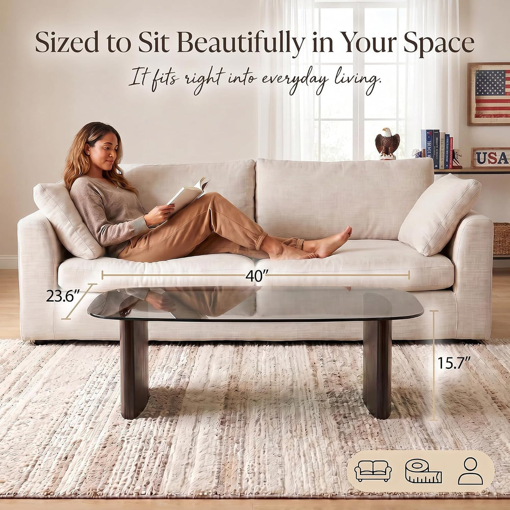 Modern Glass Coffee Table, Coffee Table for Living Room,Tempered Glass-top wi...