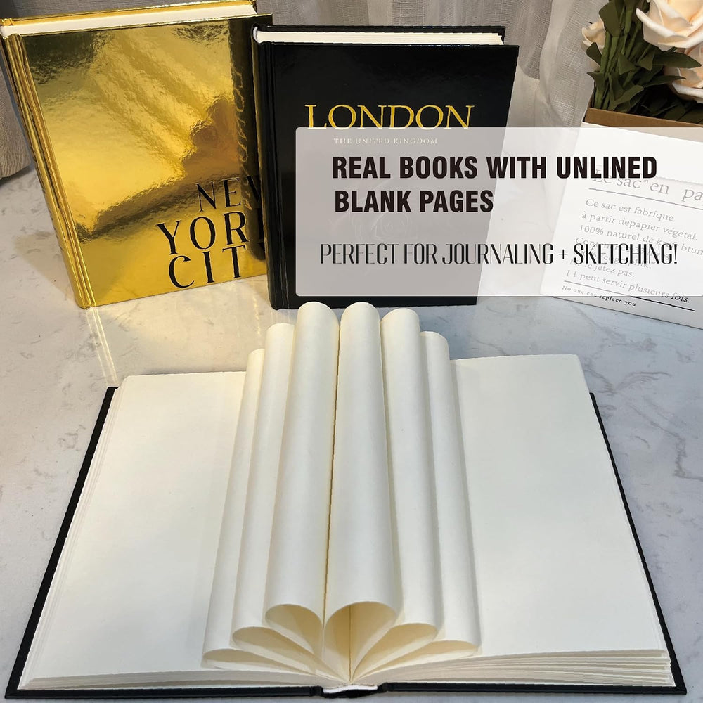 Decorative Books for Home Decor with Gold Bird Statues, 3-Piece Book Set