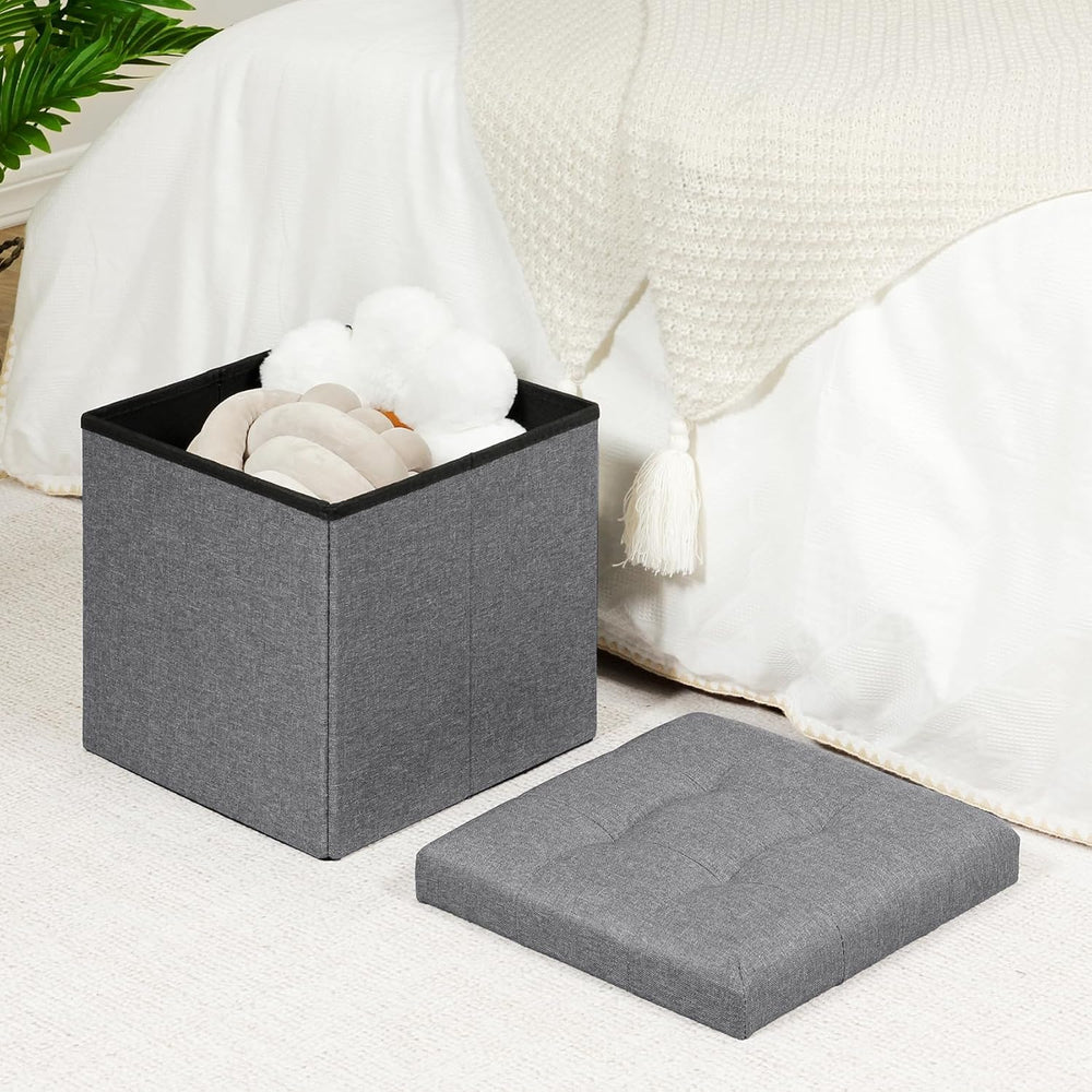 B FSOBEIIALEO 12.6" Folding Storage Ottoman Foot Rest, Linen Grey, 2 Pack