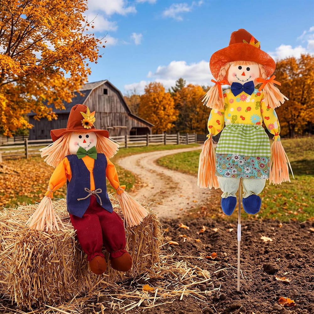 Sintuff 2 Pcs 27'' Fall Scarecrow Decorations Harvest Outdoor, Bright