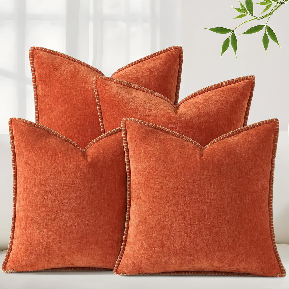 decorUhome Fall Soft Decorative Chenille Throw Pillow Covers 18x18 Set of 4