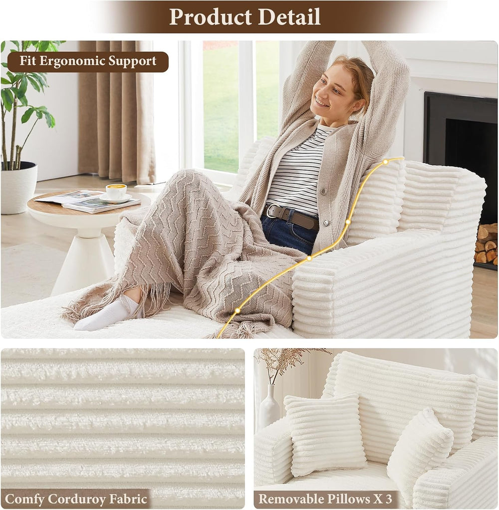 65.4" Chaise Lounge Chair Indoor, Oversized Boneless Couch