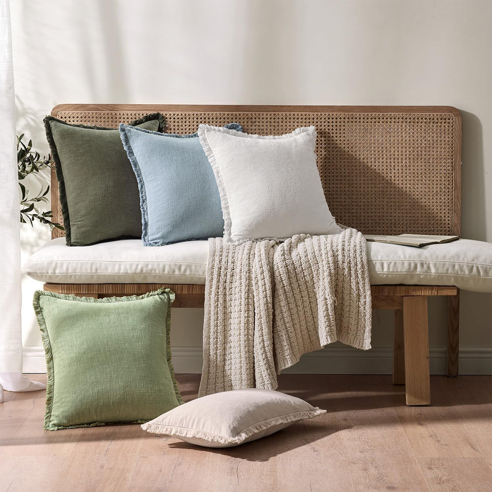 ANRODUO Decorative Linen Fringe Pillow Covers 20×20 Inch Sky Blue 2 Pack