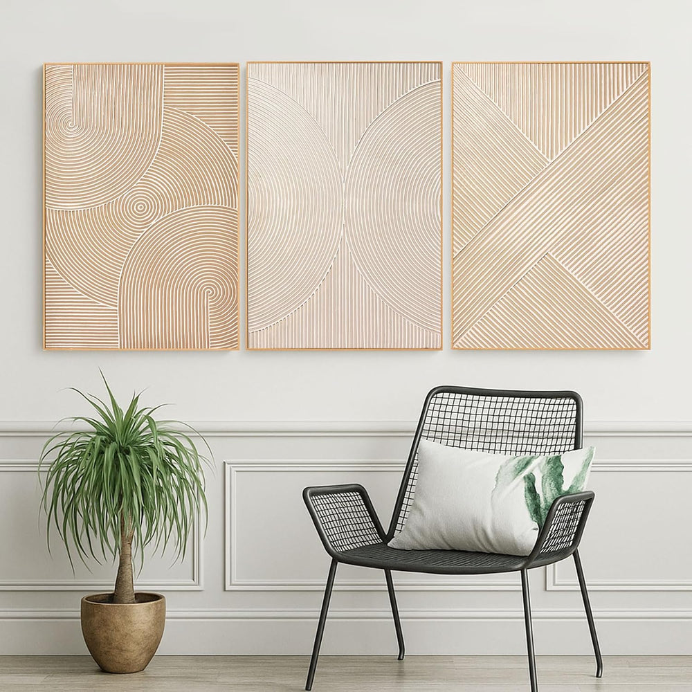 Zessonic Large Neutral Textured 3D Abstract Boho Wall Art,24"x36"x3...