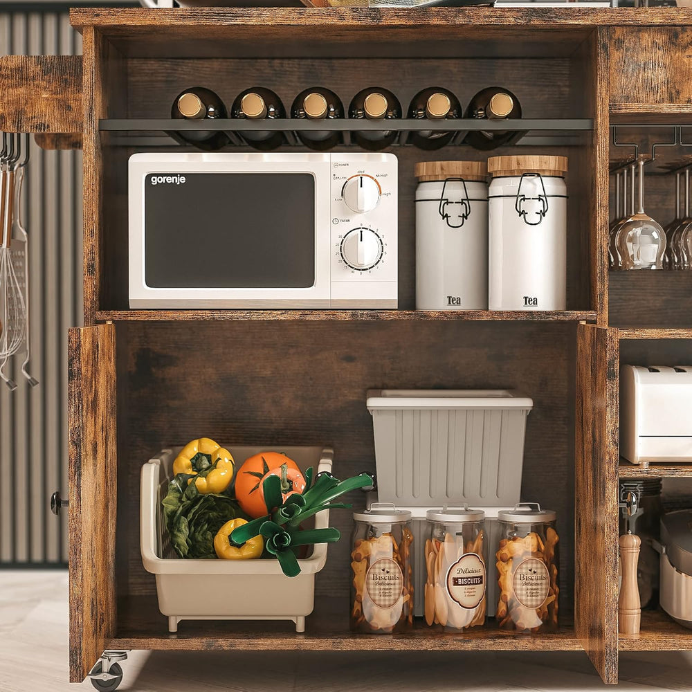 IRONCK Rolling Kitchen Island Cart with Drop-Leaf and Wine Rack, Brown