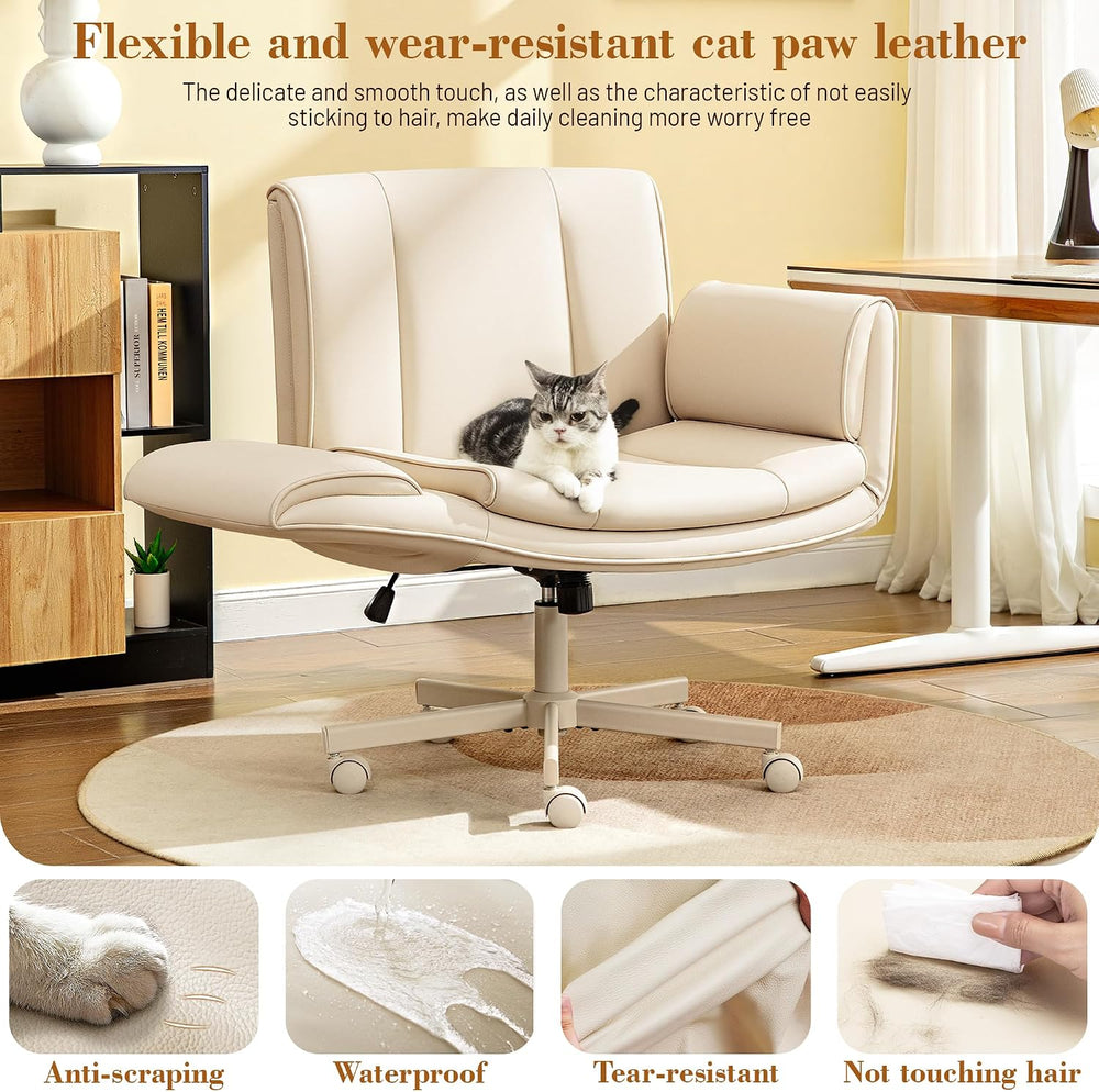 HeroSet Criss Cross Chair with Wheels & Armrests,Comfy Wide Vanity Chair,...