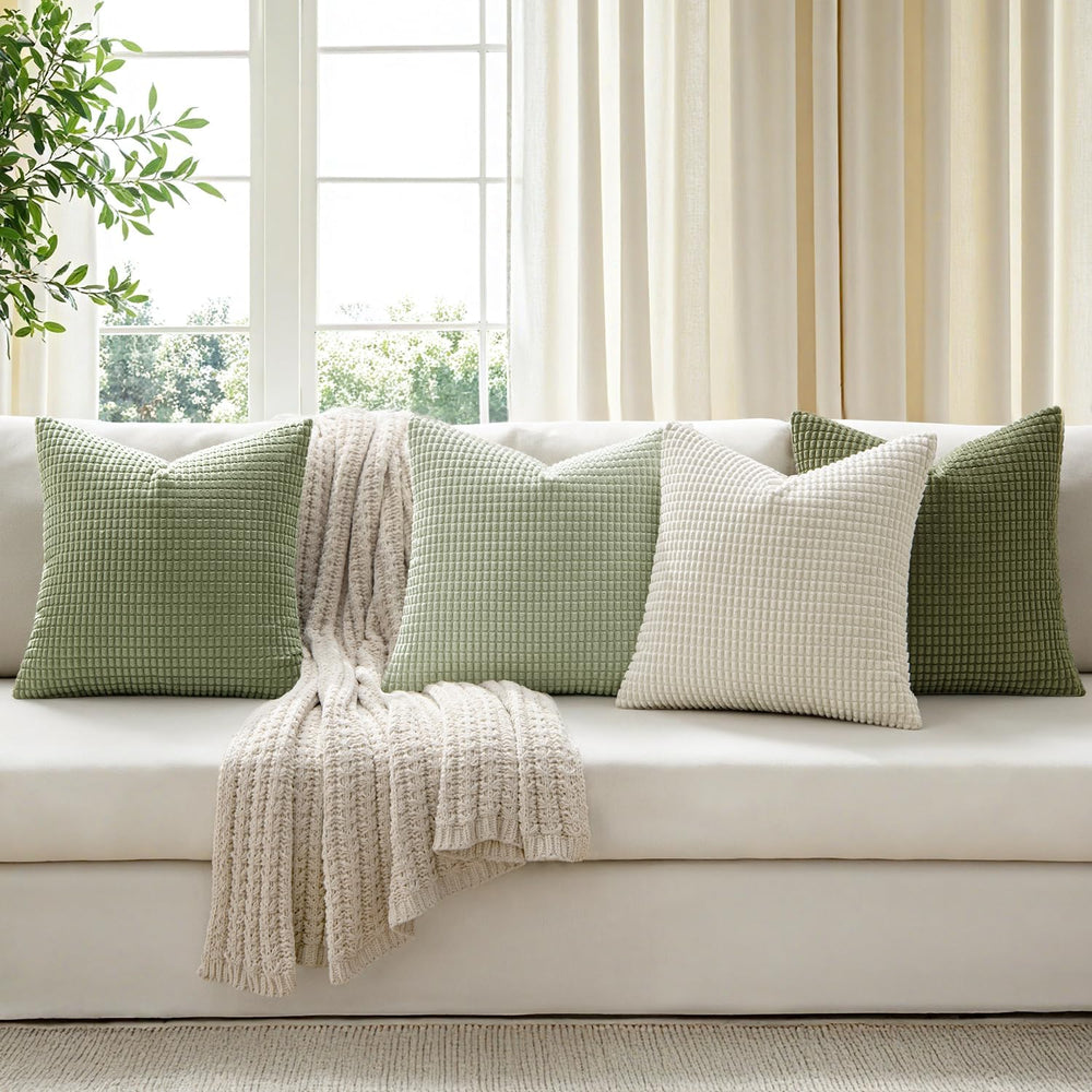 MIULEE Farmhouse Decorative Pillow Covers 18x18 Inch Set of 4 Light Green