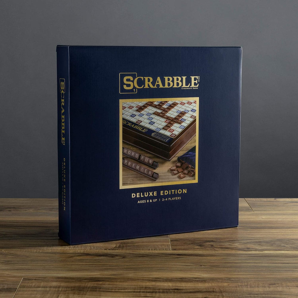 WS Game Company Scrabble Deluxe Edition Rotating Wooden Cabinet Board Game