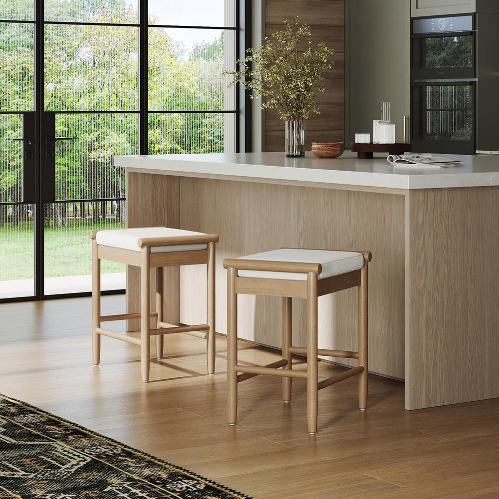 Nathan James Kirsten Scandinavian Backless Wooden Bar Stool, Boucle Bar Stool...