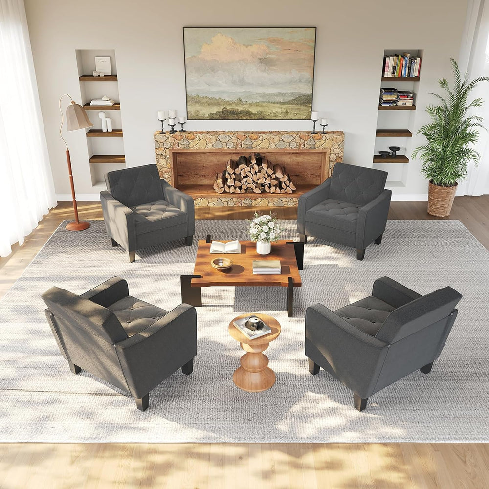 STHOUYN Grey Accent Chairs, Wide Comfy Arm Chairs for Living Room, Office