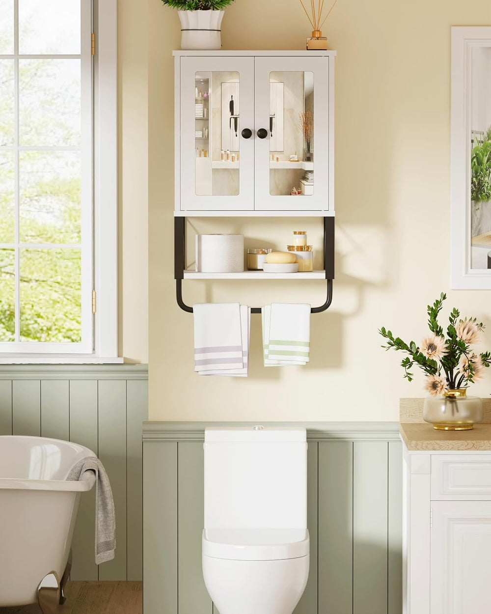 Bathroom Medicine Cabinet with Mirror, Wall Mounted Cabinet with Towel Bar