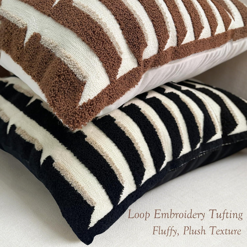 20"x20" Black Cream Stripe Tufted Pillow Covers Luxury Geometric Ac...