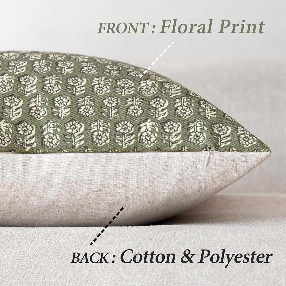 Foindtower Decorative Floral Print Throw Pillow Covers 24×24 Sage Green