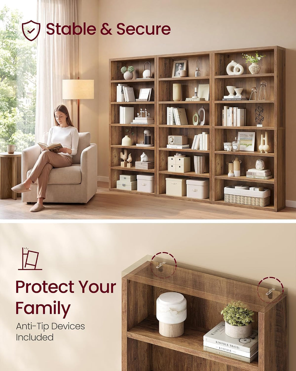 VASAGLE 6-Tier Bookshelf, Minimalist Bookcase with Adjustable Shelves