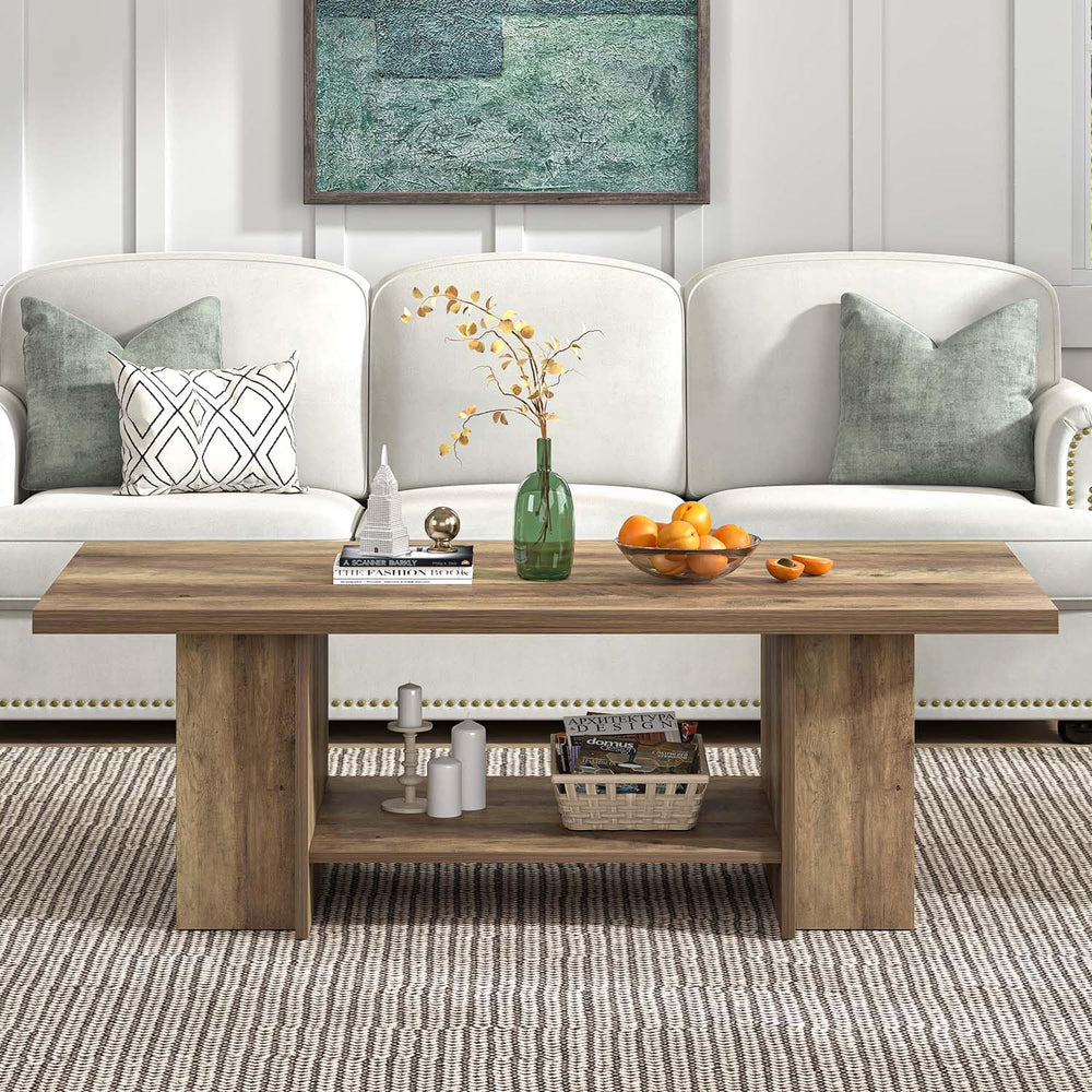 FOLUBAN Wood Coffee Table, Modern Center Table for Living Room with Bottom St...