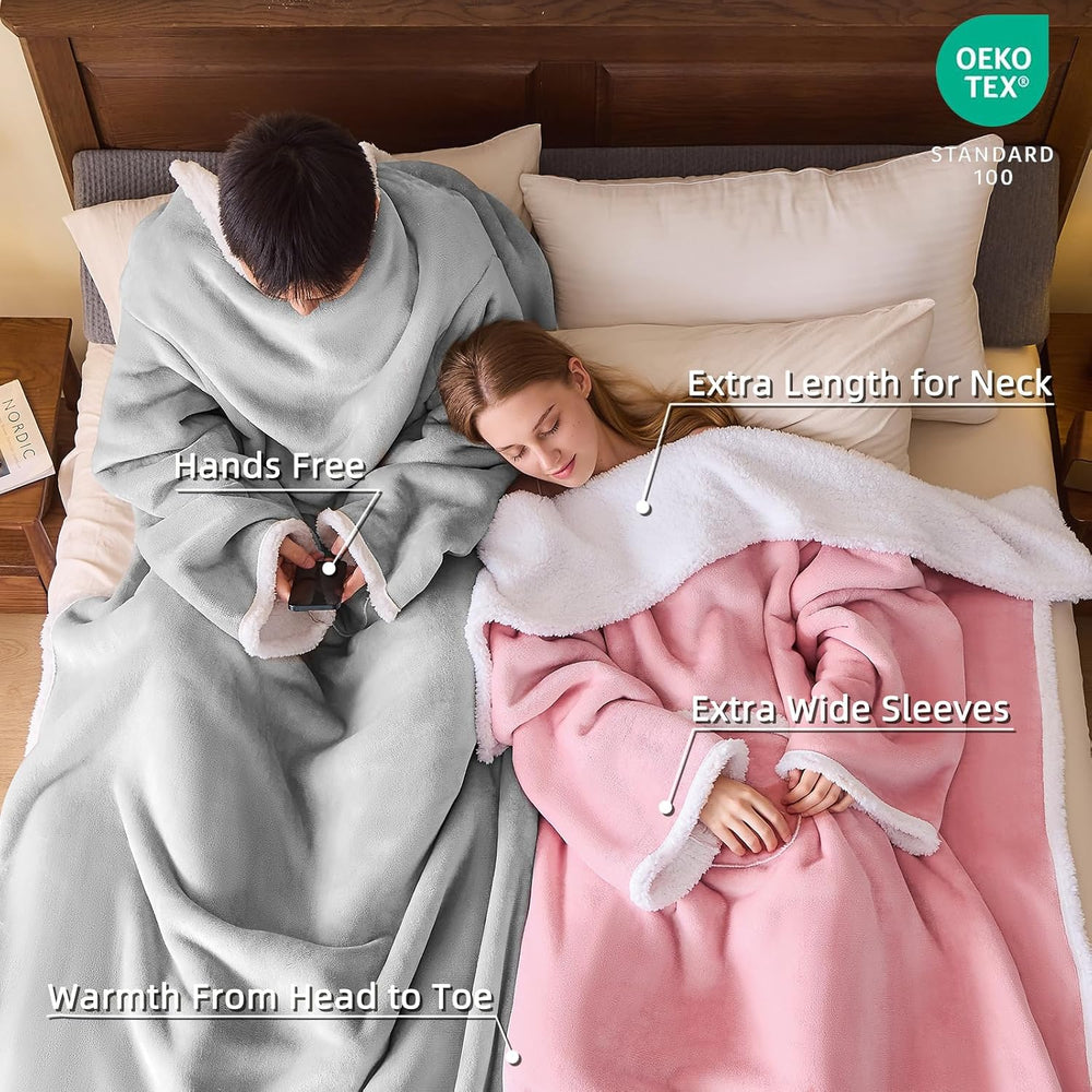 IFNOW Sherpa Wearable Blanket with Sleeves, Oversized Snuggle Robe, Grey