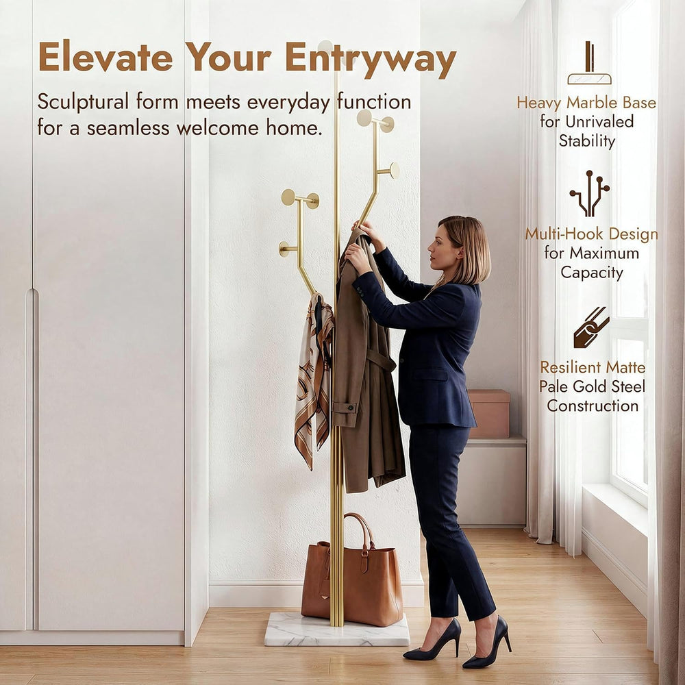 Modern Gold Coat Racks Freestanding with 8 Hooks, Coat Tree for Entryway