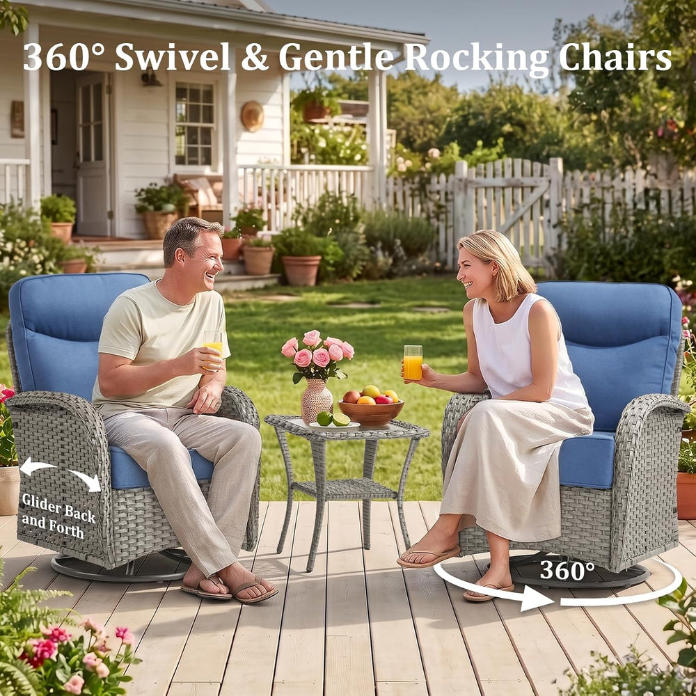 3Pc Patio Furniture Set, Swivel Chairs & Side Table Gray/Gray