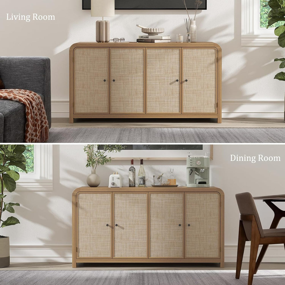 Oak Rattan Sideboard Buffet Cabinet, 60'', 4 Doors