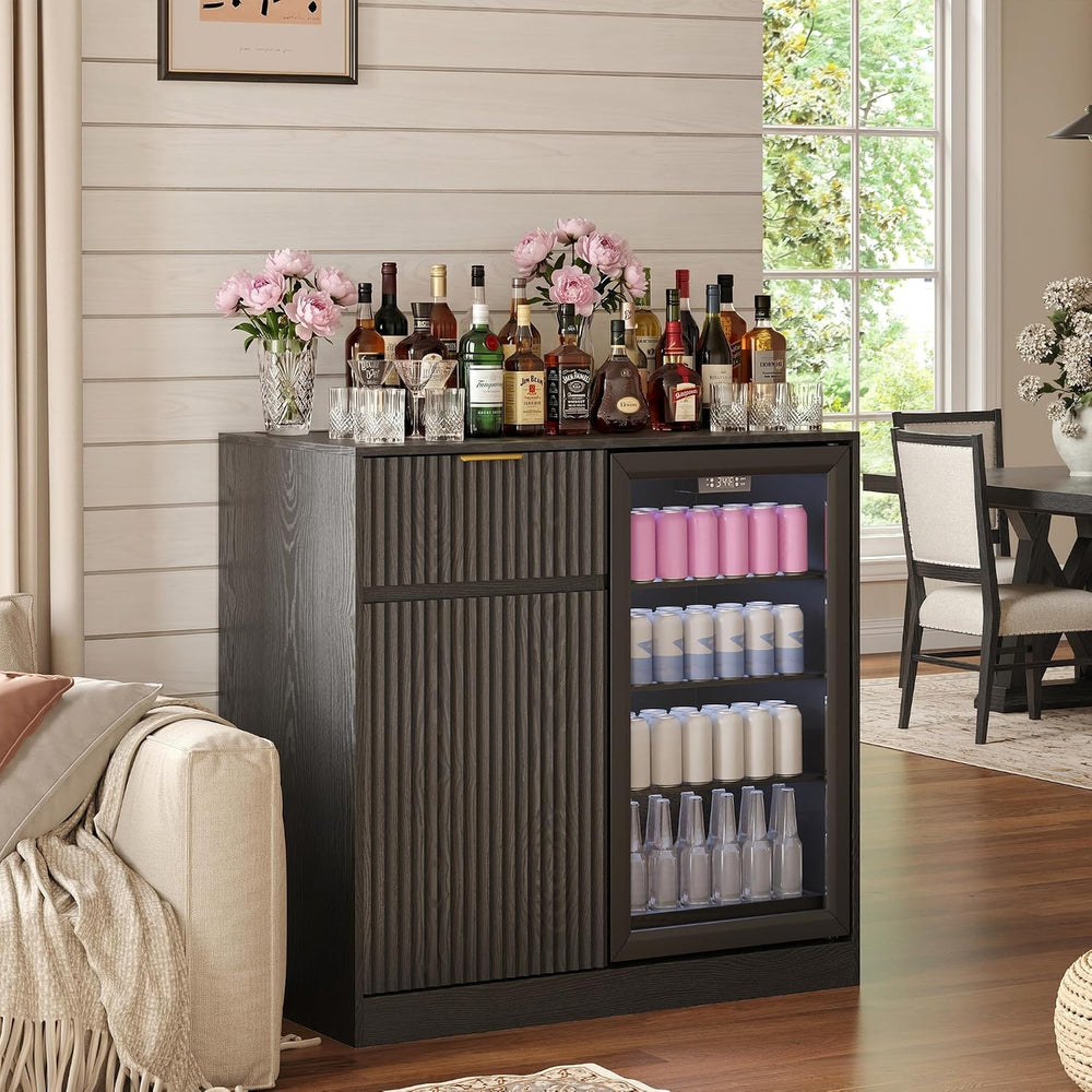 Mini Fridge Cabinet, Coffee Bar Cabinet with Fridge Space, Black