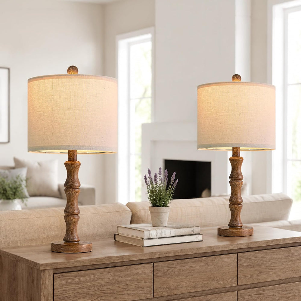 BOBOMOMO 20.5" Rustic Table Lamps Set of 2, Farmhouse Nightstand Lamp wi...
